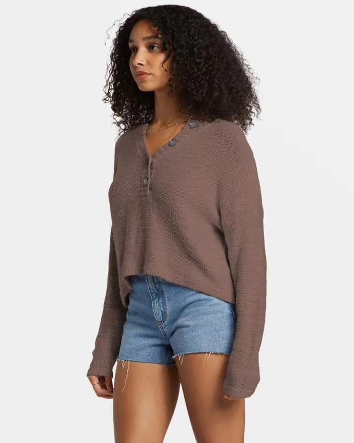Billabong Sweaters Shallow Waters Henley Sweater Kona 8211 Women Billabong Sweaters Shallow Waters Henley Sweater Kona 8211 Women