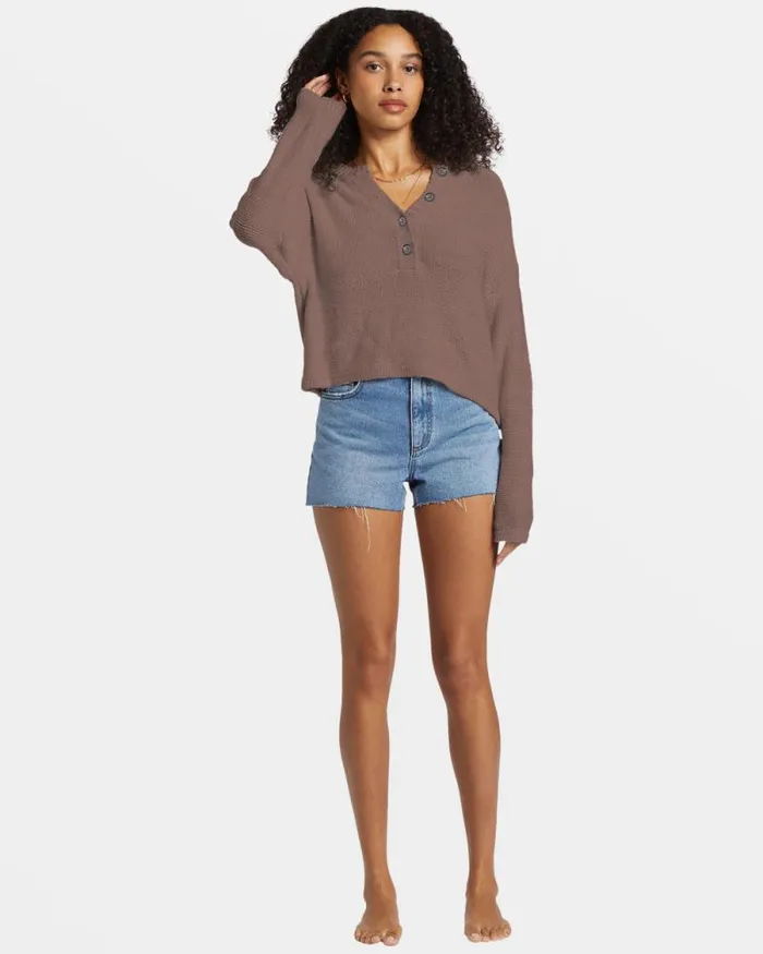 Billabong Sweaters Shallow Waters Henley Sweater Kona 8211 Women Billabong Sweaters Shallow Waters Henley Sweater Kona 8211 Women