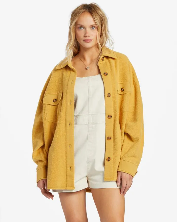 Billabong Tops Anytime Shacket Oversized ButtonThrough Jacket Wild Honey 8211 Women