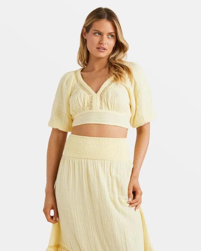 Billabong Tops In The Palms Crop Top Retro Yellow 8211 Women