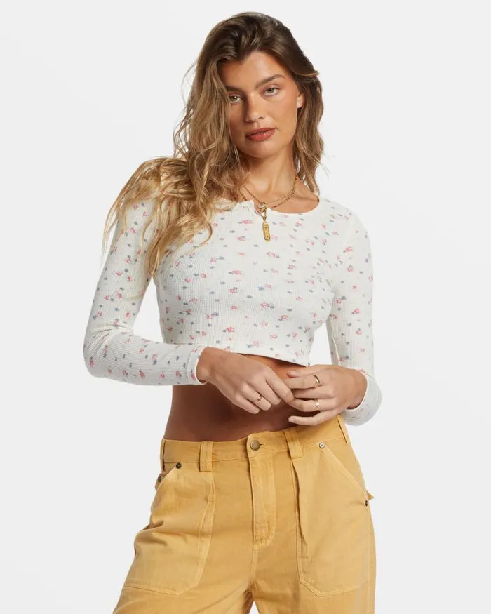 Billabong Tops Reese Thermal LongSleeve Cropped Top White Cap 8211 Women Billabong Tops Reese Thermal LongSleeve Cropped Top White Cap 8211 Women