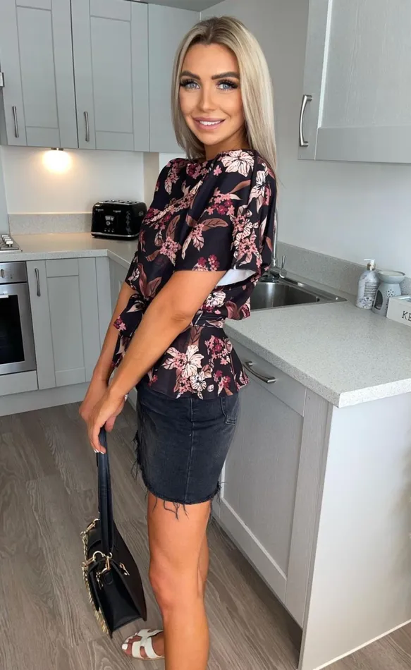 Black Floral Ruby Batwing Peplum Top Women Missfiga Tops