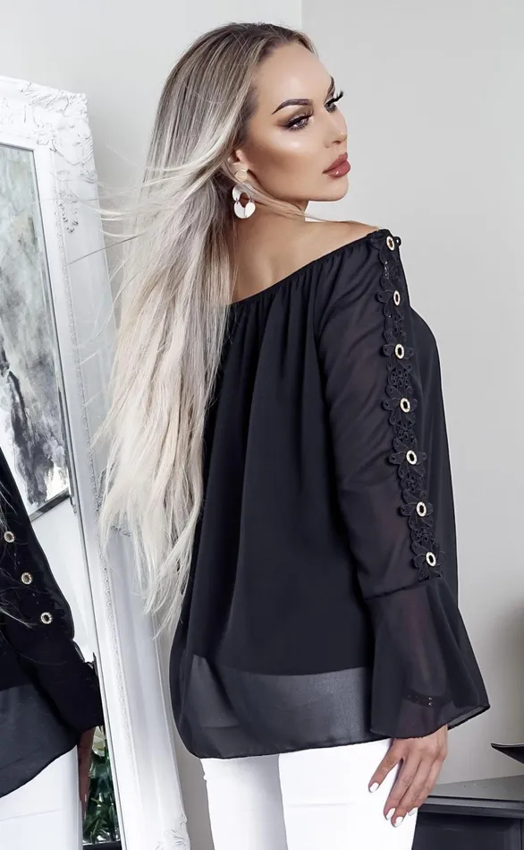 Black Odessa Off The Shoulder Laser Cut Top Women Missfiga Tops