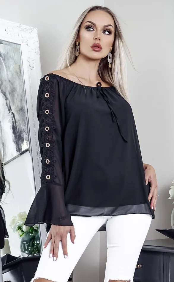 Black Odessa Off The Shoulder Laser Cut Top Women Missfiga Tops Black Odessa Off The Shoulder Laser Cut Top Women Missfiga Tops