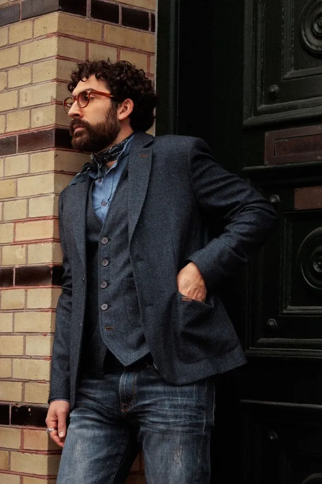 Blazers Men MOS MOSH MMGMason Herringbone Blazer Indigo Blue