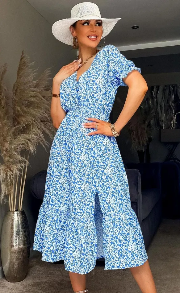 Blue Parneet Wrap Slit Midi Dress Women Missfiga Wrap Dresses