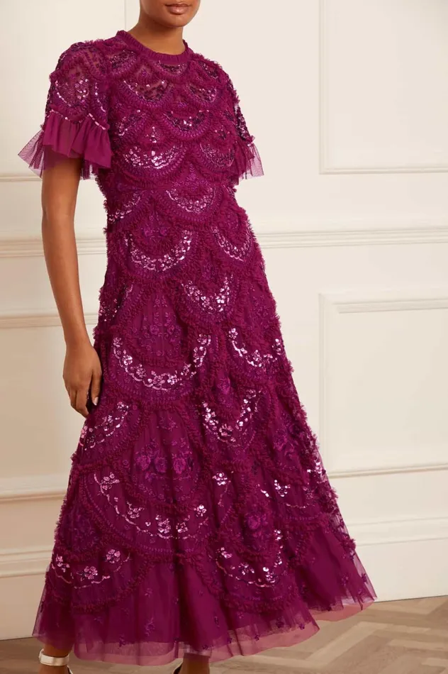 Carmen Ruffle Ankle Gown Purple Women Needle and Thread Dresses