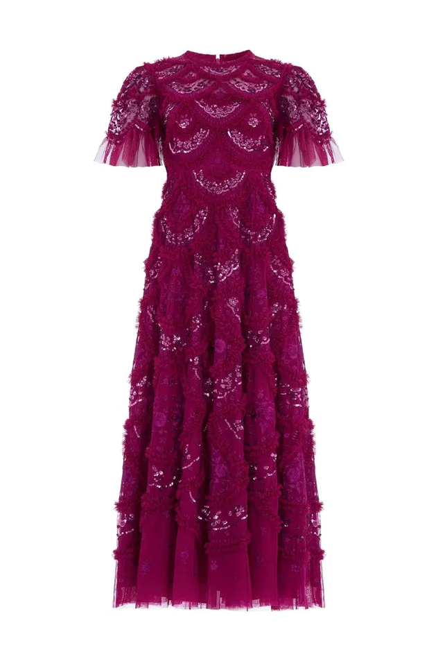 Carmen Ruffle Ankle Gown Purple Women Needle and Thread Dresses
