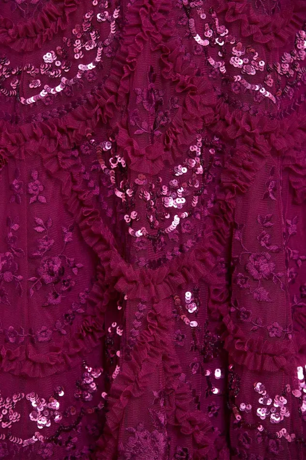 Carmen Ruffle Ankle Gown Purple Women Needle and Thread Dresses