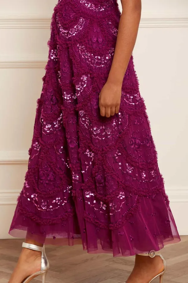 Carmen Ruffle Ankle Gown Purple Women Needle and Thread Dresses