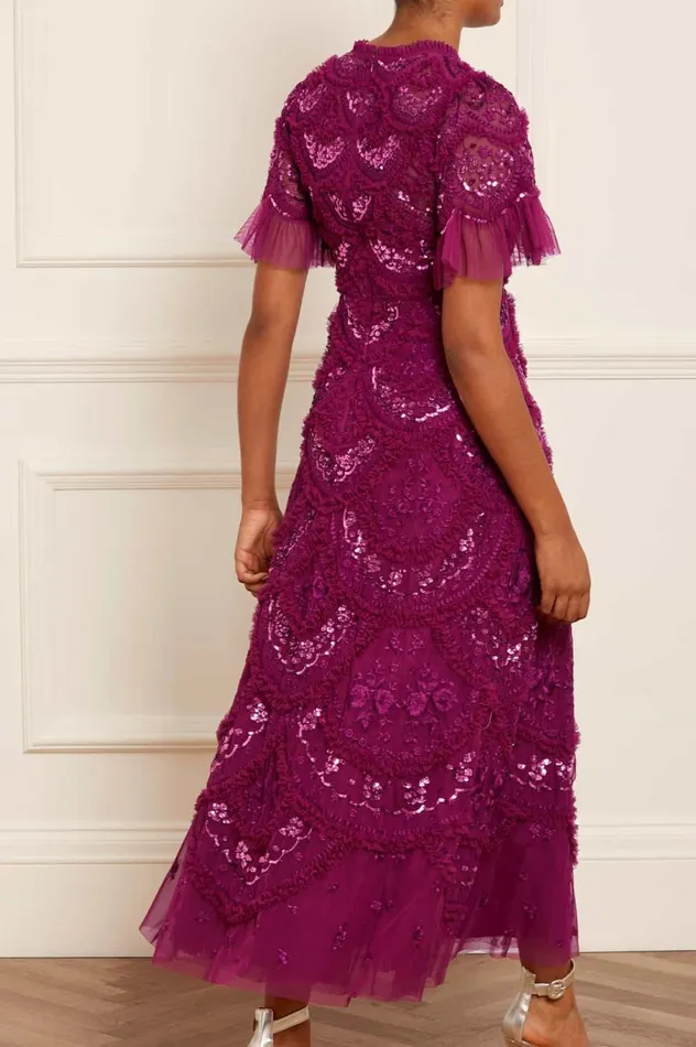 Carmen Ruffle Ankle Gown Purple Women Needle and Thread Dresses