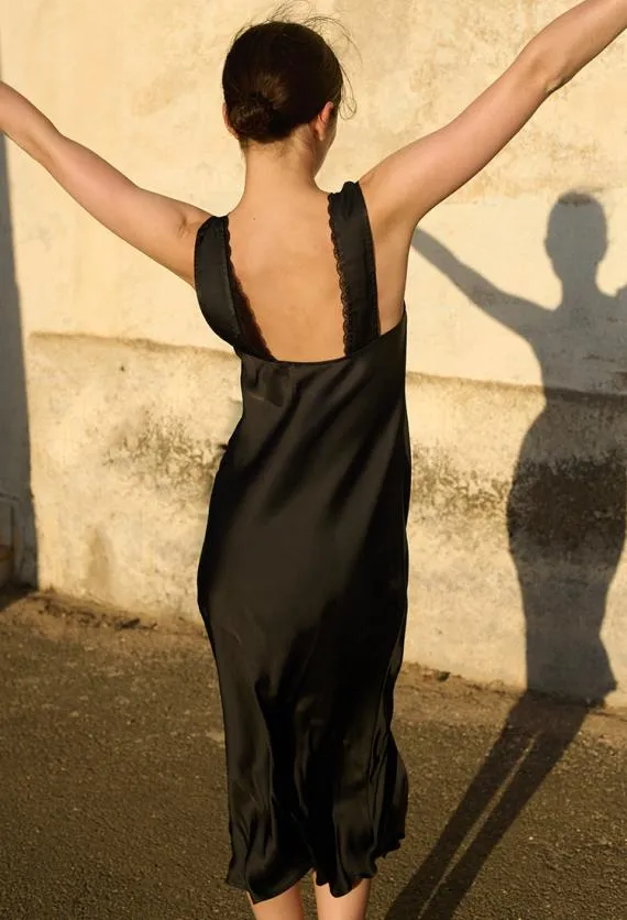 Ciao Lucia Long Dresses Leticia Black Satin Midi Dress 8211 Women