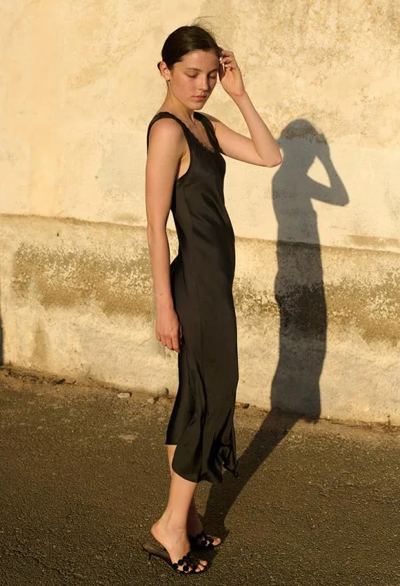 Ciao Lucia Long Dresses Leticia Black Satin Midi Dress 8211 Women