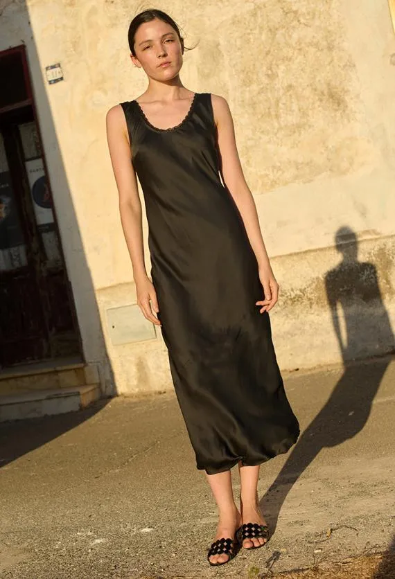 Ciao Lucia Long Dresses Leticia Black Satin Midi Dress 8211 Women