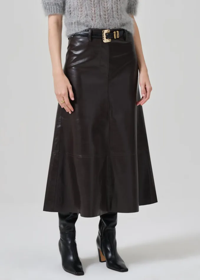 Citizens Of Humanity Cassia Leather Skirt In Chocolate Dark Brown Women Shorts and Skirts