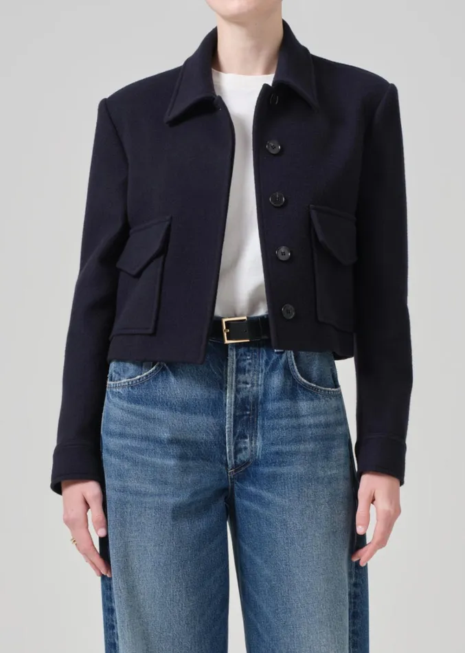Citizens Of Humanity Corina Cropped Boxy Jacket In Navy Women Jackets and Coats