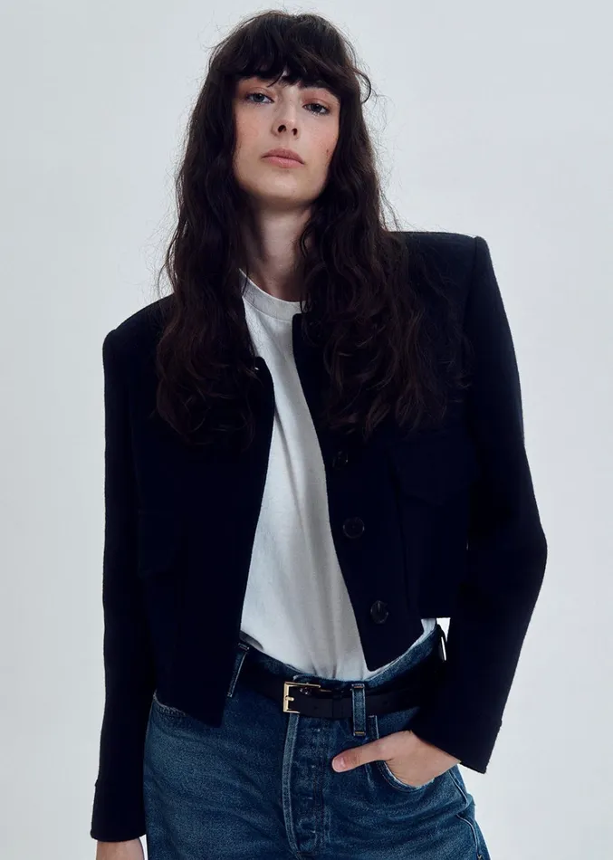 Citizens Of Humanity Corina Cropped Boxy Jacket In Navy Women Jackets and Coats