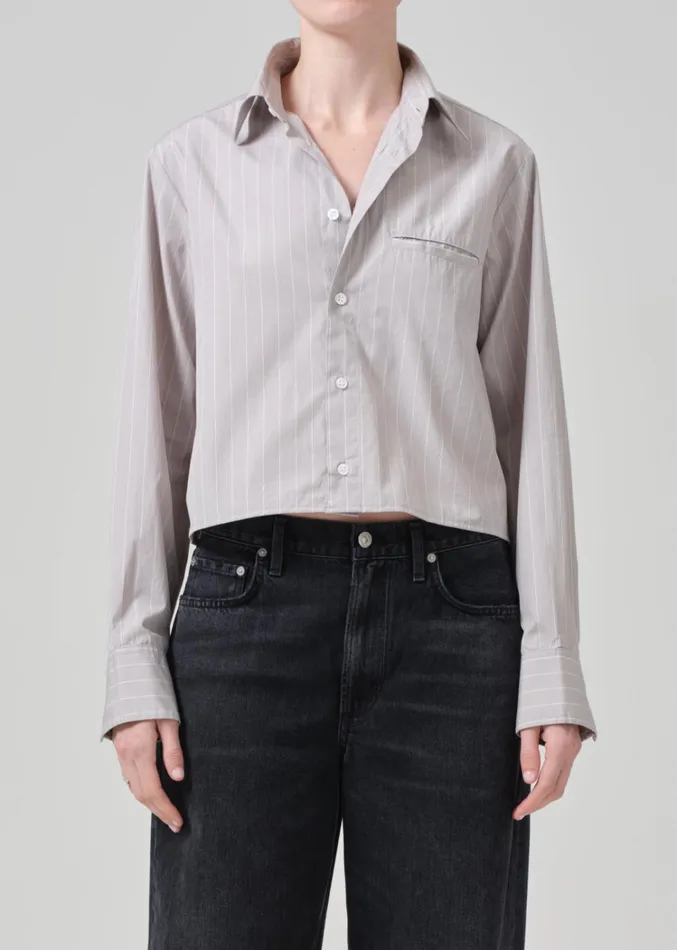 Citizens Of Humanity Fino Cropped Shirt In Tailor Grey Stripe Women Tops