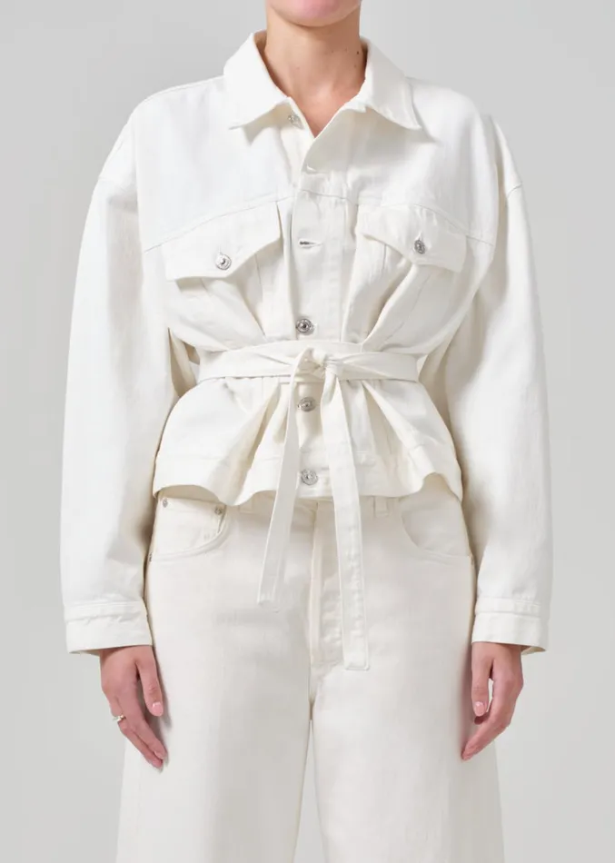 Citizens Of Humanity Leela Belted Denim Peplum Jacket In Pashmina Women Jackets and Coats