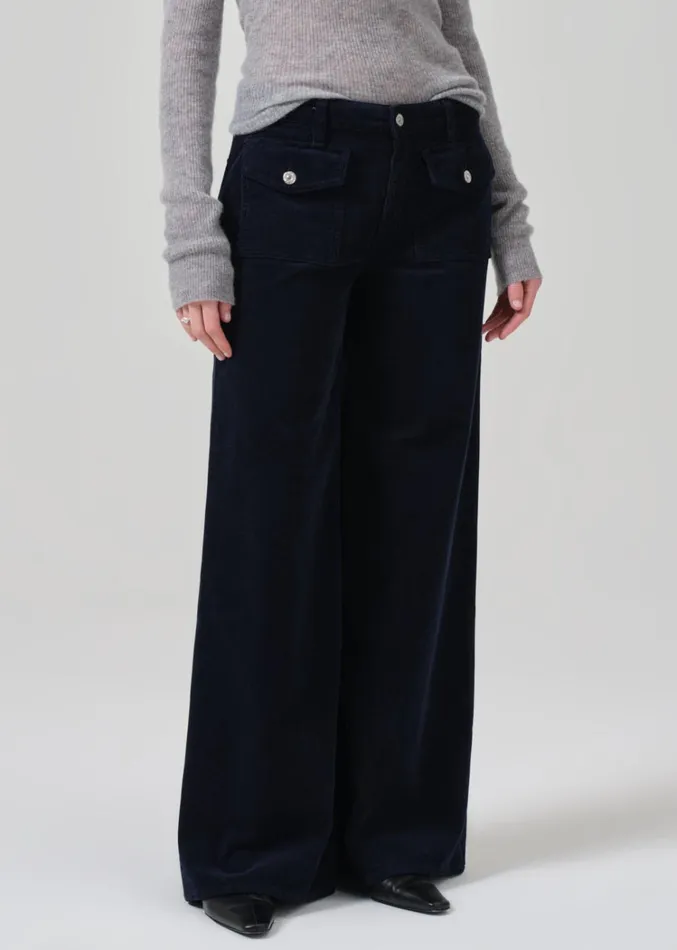Citizens Of Humanity Raven Patch Pocket Wide Leg Corduroy In Navy Women Pants