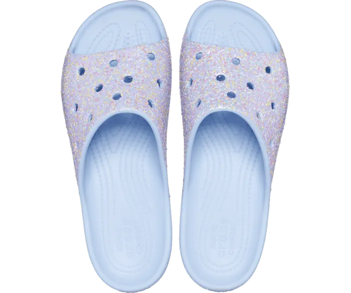 Classic Platform Glitter Slide Blue Calcite Multi Women Crocs Sandals