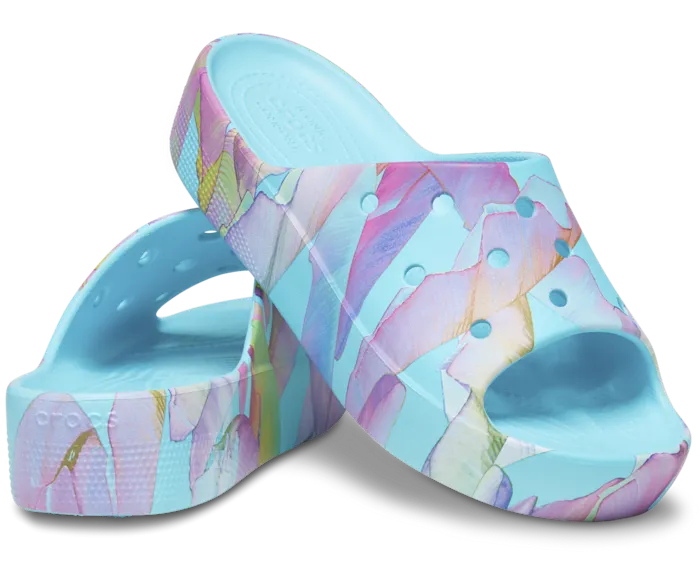 Classic Platform Palm Print Slide Neptune Multi Women Crocs Sandals