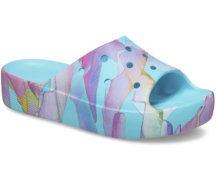 Classic Platform Palm Print Slide Neptune Multi Women Crocs Sandals