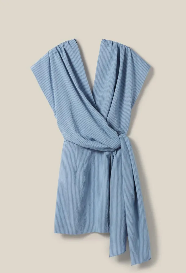 Claudie Pierlot Blue Stripe Wrap Mini Dress Sky Blue Women Dresses Claudie Pierlot Blue Stripe Wrap Mini Dress Sky Blue Women Dresses