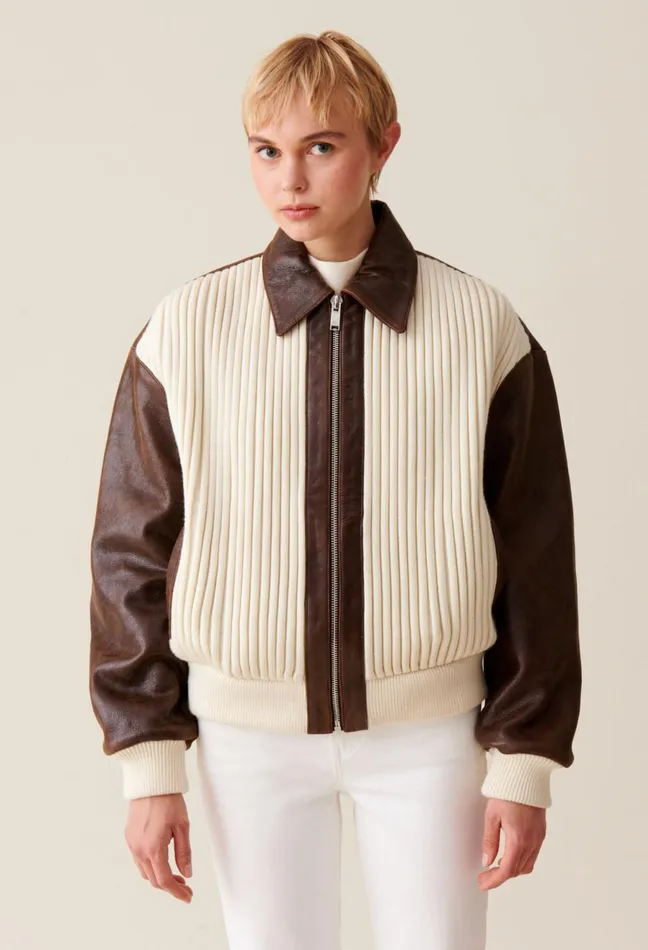 Claudie Pierlot Brown TwoTone Bomber Jacket Dualcolor Women Jackets Claudie Pierlot Brown TwoTone Bomber Jacket Dualcolor Women Jackets