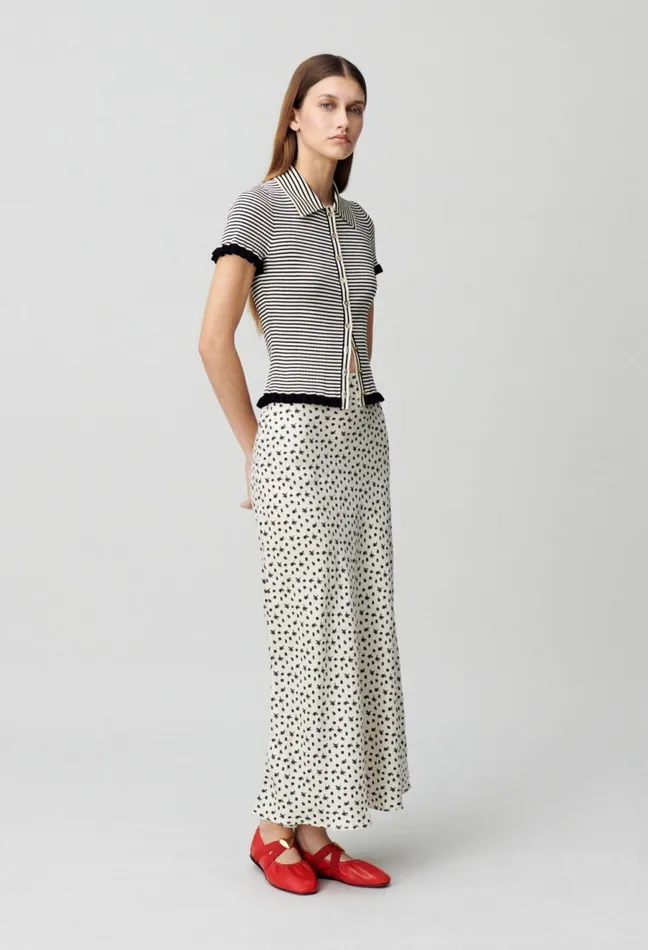 Claudie Pierlot Buttoned Striped Polo Top Ecru Women Tops And Shirts