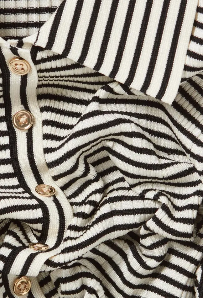 Claudie Pierlot Buttoned Striped Polo Top Ecru Women Tops And Shirts Claudie Pierlot Buttoned Striped Polo Top Ecru Women Tops And Shirts