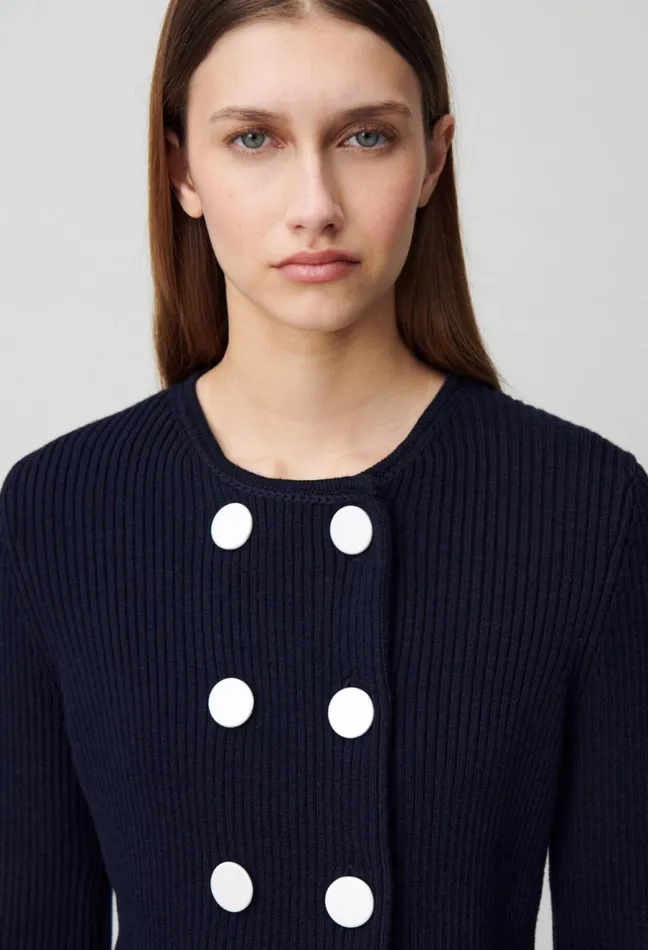 Claudie Pierlot Buttoned WoolBlend Cardigan Navy Women Knitwear And Cardigans Claudie Pierlot Buttoned WoolBlend Cardigan Navy Women Knitwear And Cardigans