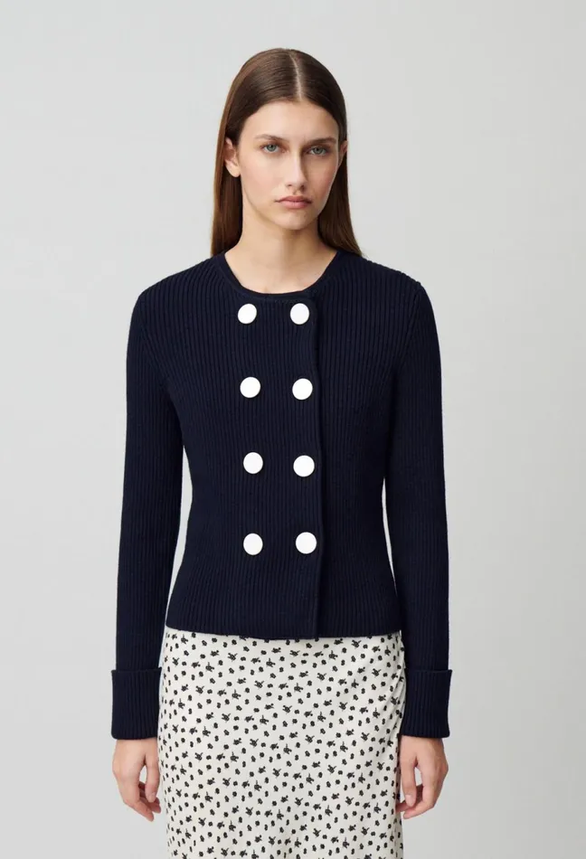 Claudie Pierlot Buttoned WoolBlend Cardigan Navy Women Knitwear And Cardigans Claudie Pierlot Buttoned WoolBlend Cardigan Navy Women Knitwear And Cardigans