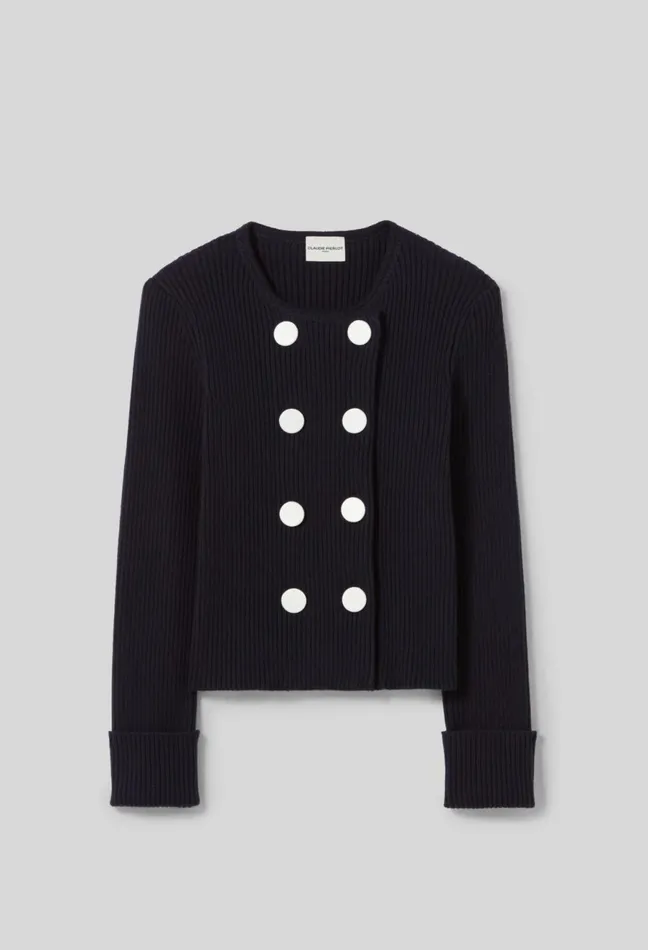 Claudie Pierlot Buttoned WoolBlend Cardigan Navy Women Knitwear And Cardigans Claudie Pierlot Buttoned WoolBlend Cardigan Navy Women Knitwear And Cardigans
