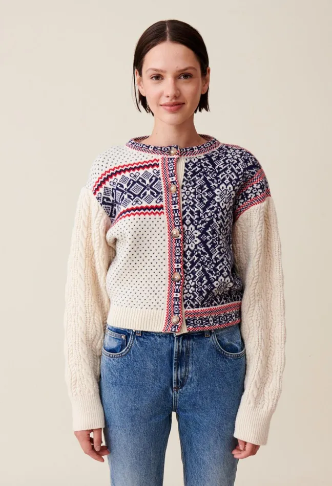 Claudie Pierlot CableKnit Wool Cardigan Multicolored Women Knitwear And Cardigans Claudie Pierlot CableKnit Wool Cardigan Multicolored Women Knitwear And Cardigans
