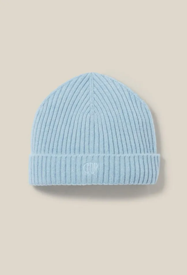 Claudie Pierlot Cashmere Ribbed Hat Cp Embroidery Sky Blue Women Scarves Hats And Gloves Claudie Pierlot Cashmere Ribbed Hat Cp Embroidery Sky Blue Women Scarves Hats And Gloves