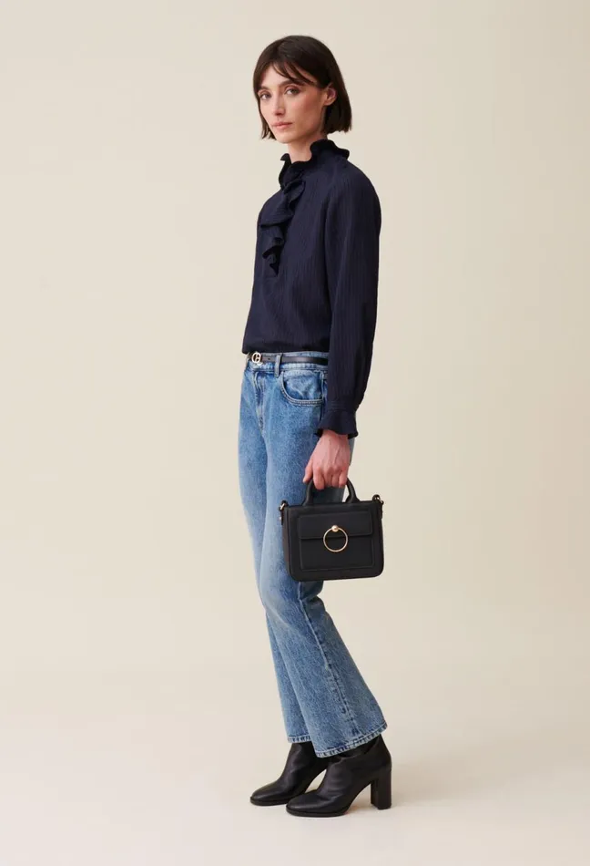 Claudie Pierlot Dark Blue Striped Ruffled Blouse Navy Women Tops And Shirts