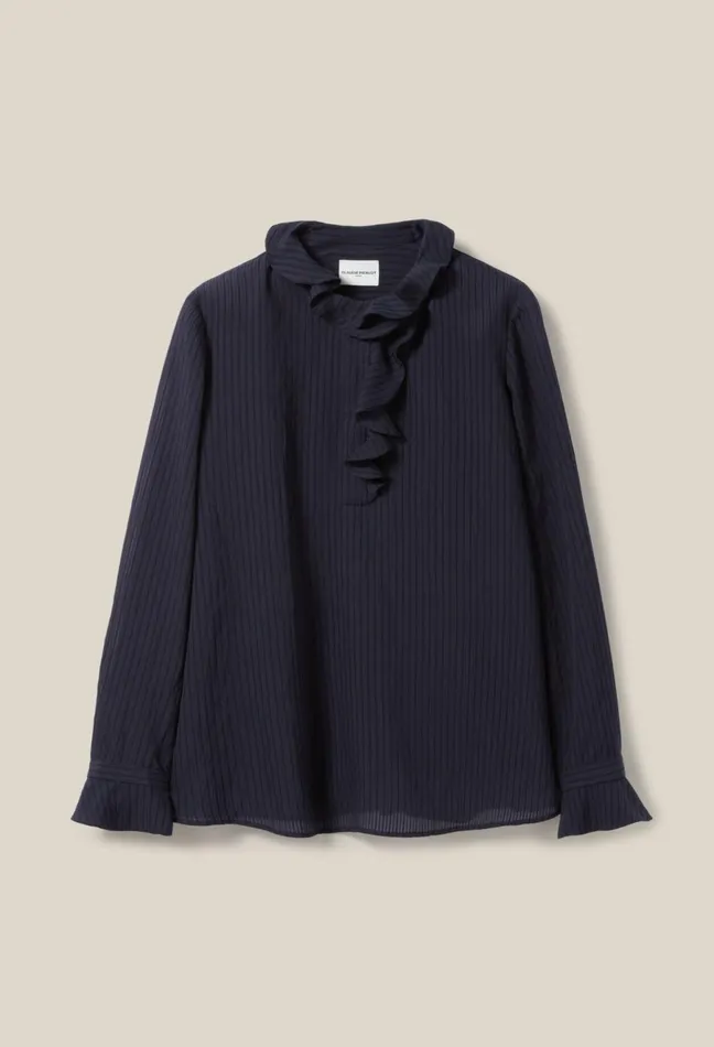 Claudie Pierlot Dark Blue Striped Ruffled Blouse Navy Women Tops And Shirts
