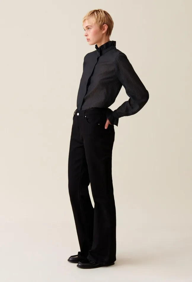 Claudie Pierlot Flowy Ruffle Collar Striped Shirt Black Women Tops And Shirts