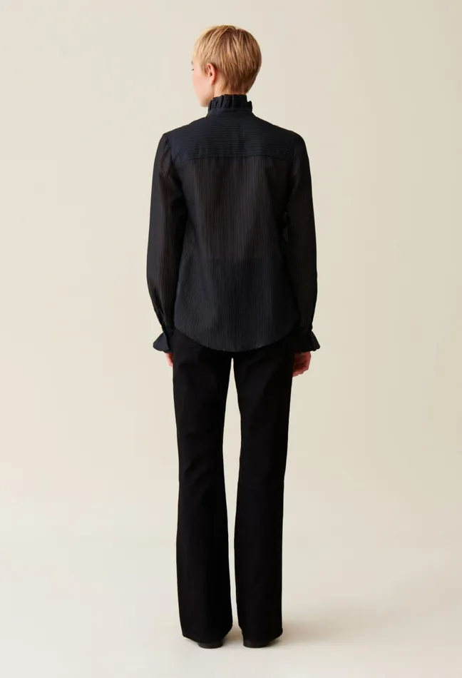 Claudie Pierlot Flowy Ruffle Collar Striped Shirt Black Women Tops And Shirts Claudie Pierlot Flowy Ruffle Collar Striped Shirt Black Women Tops And Shirts