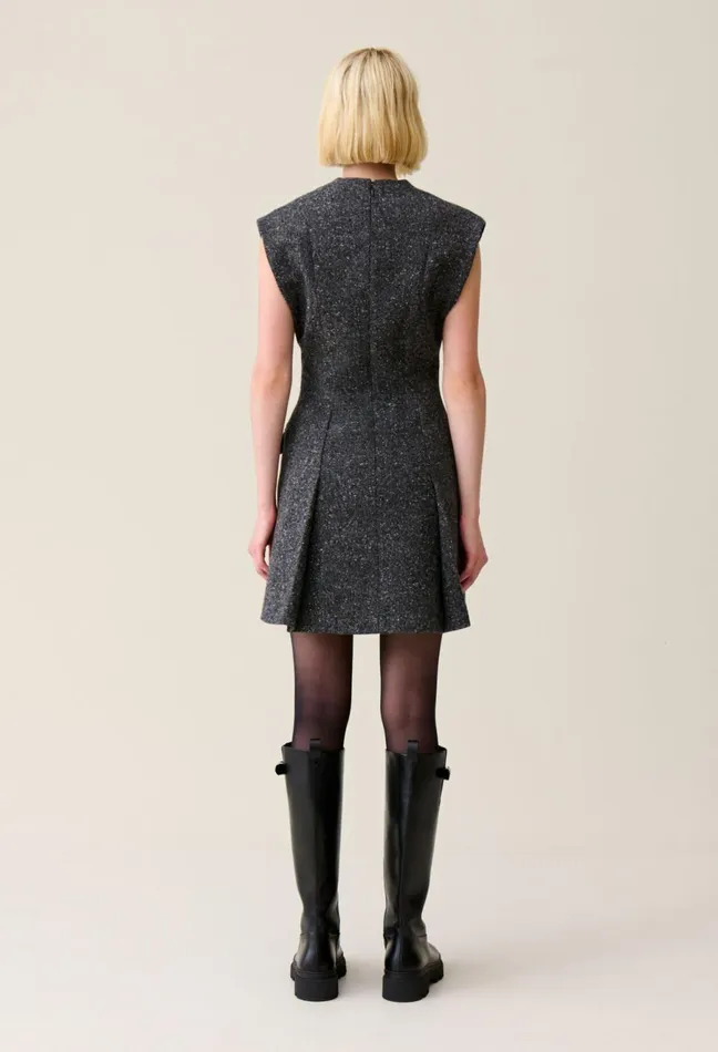 Claudie Pierlot Grey Fitted Tweed Suit Dress Mottled Grey Women Dresses