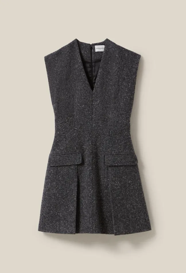 Claudie Pierlot Grey Fitted Tweed Suit Dress Mottled Grey Women Dresses