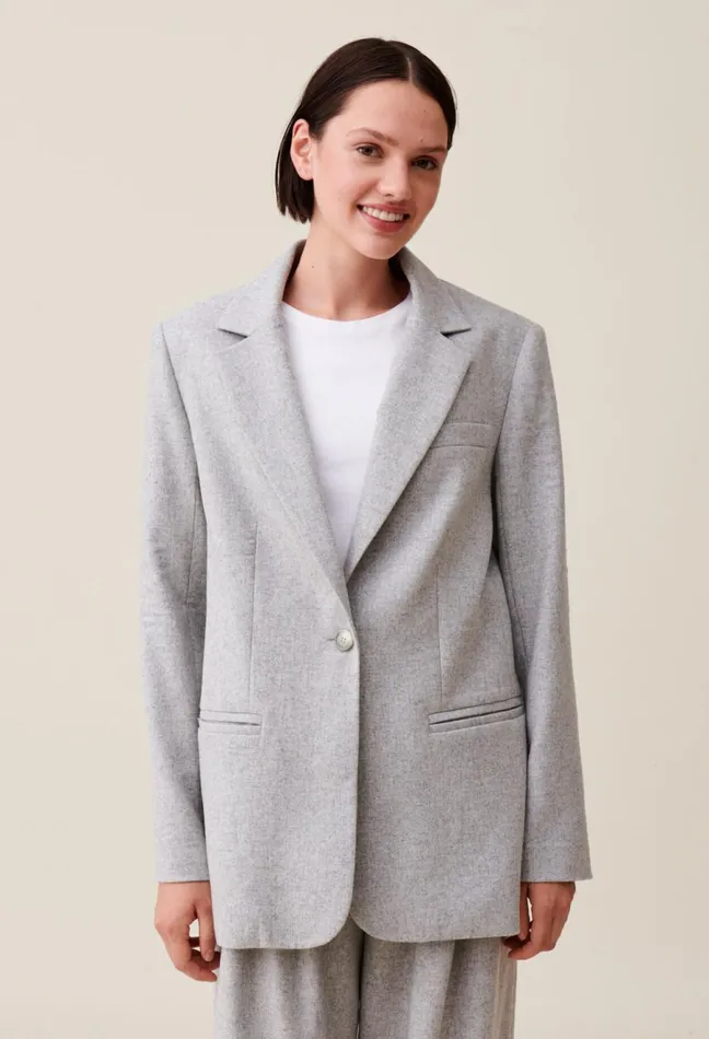 Claudie Pierlot Grey WoolBlend Tailored Jacket Light Grey Women Blazers Claudie Pierlot Grey WoolBlend Tailored Jacket Light Grey Women Blazers