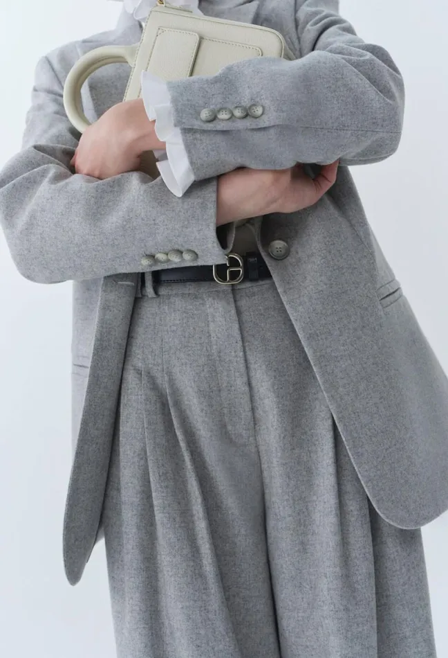Claudie Pierlot Grey WoolBlend Tailored Jacket Light Grey Women Blazers Claudie Pierlot Grey WoolBlend Tailored Jacket Light Grey Women Blazers