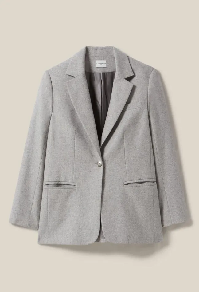 Claudie Pierlot Grey WoolBlend Tailored Jacket Light Grey Women Blazers Claudie Pierlot Grey WoolBlend Tailored Jacket Light Grey Women Blazers