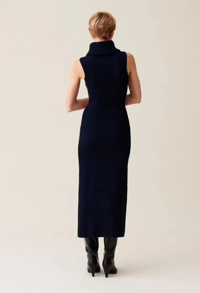Claudie Pierlot High Neck Zip Knit Dress China Blue Women Dresses