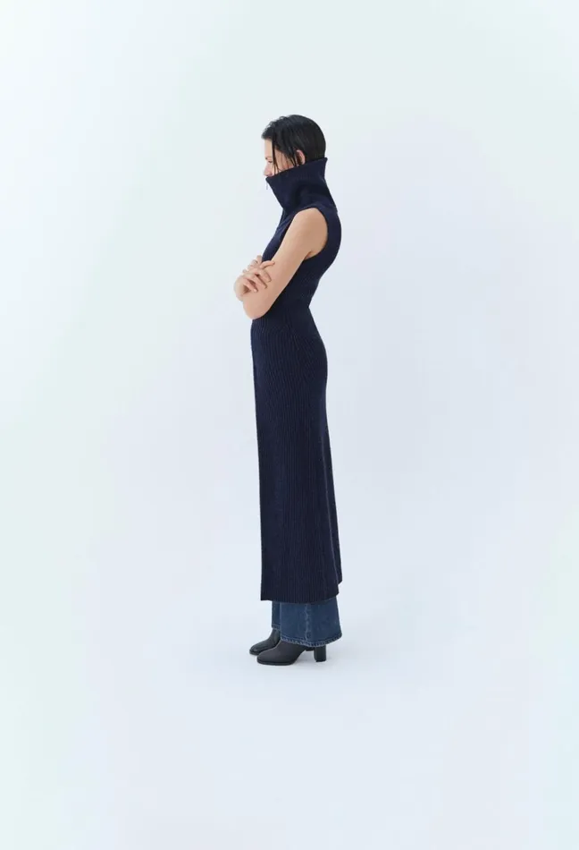 Claudie Pierlot High Neck Zip Knit Dress China Blue Women Dresses