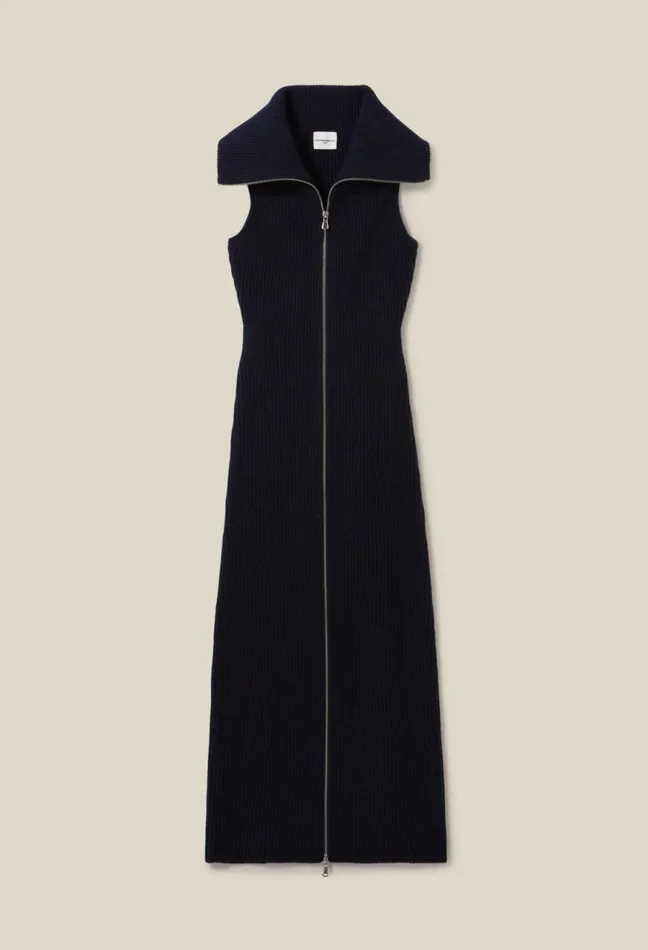 Claudie Pierlot High Neck Zip Knit Dress China Blue Women Dresses