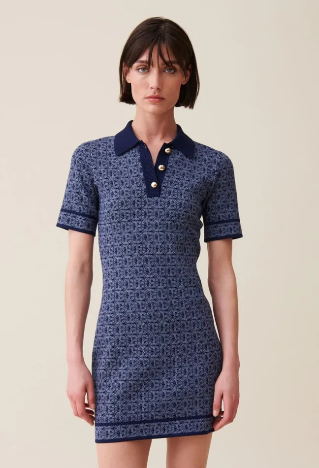 Claudie Pierlot Navy Monogram Short Dress Women Dresses Claudie Pierlot Navy Monogram Short Dress Women Dresses