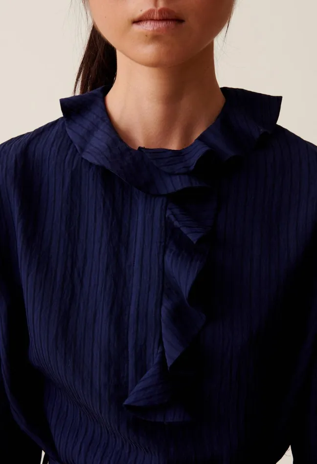 Claudie Pierlot Navy Striped Ruffle Dress Women Dresses Claudie Pierlot Navy Striped Ruffle Dress Women Dresses